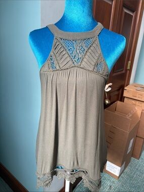 Taylor & Sage Olive green Crochet-Trim Halter top  tank top